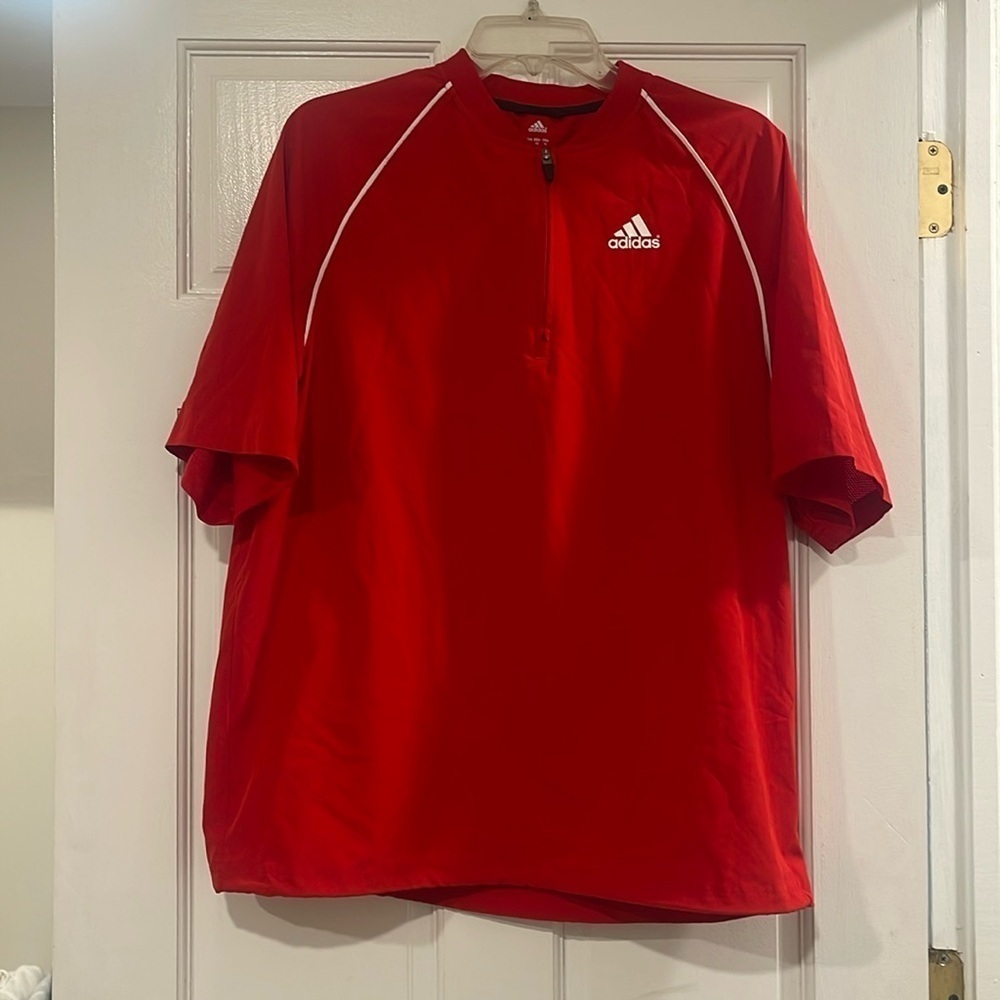 Adidas red and white dry fit shirt
